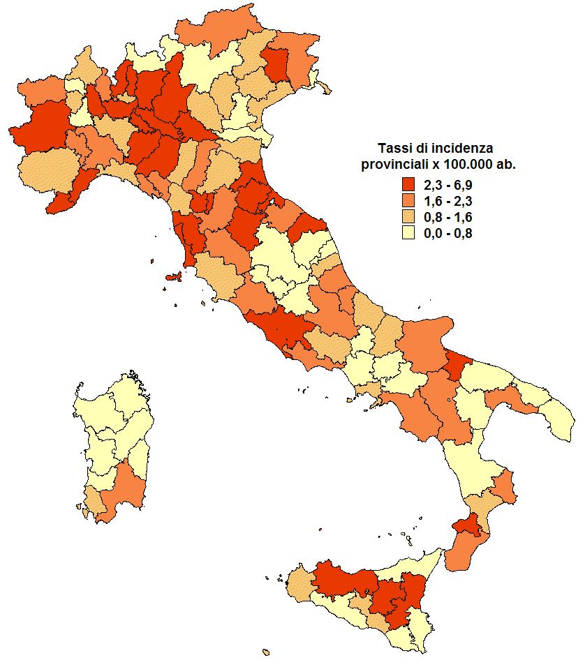 Figura 26 - Tassi di incidenza stimati per 1. abitanti dei casi di AIDS notificati nell'anno 11 per regione di residenza (Fonte: COA-ISS) N.B.