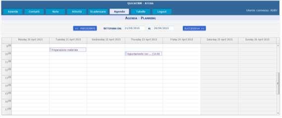 degli elenchi restituiti AGENDA Planning integrato con il CRM Visualizzazione