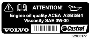11 Specifiche Olio motore Etichetta olio Quando nel vano motore dell automobile è presente l etichetta olio riportata a lato, vale quanto segue. Vedere la posizione a pag. 220.