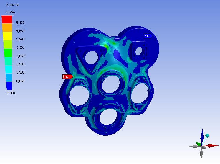 σ σ σ amm max min = 65MPa = 59.96MPa = 0.003MPa CONFRONTO PESI Coperchio in alluminio (AlSi9) 2.06 Kg Coperchio in magnesio(xxx) 1.