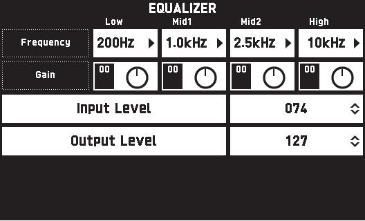Configurazione delle impostazioni del piano digitale Schermata EQUALIZER Regola le caratteristiche di frequenza di tutti i toni.