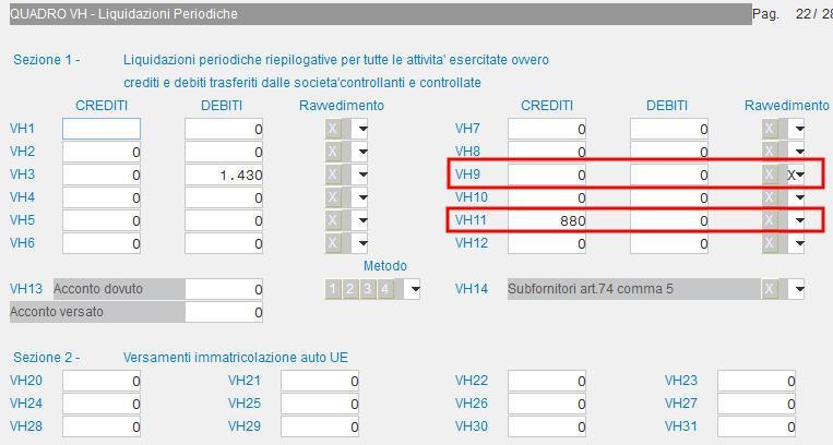 Nel quadro VH occorre togliere la X sulla