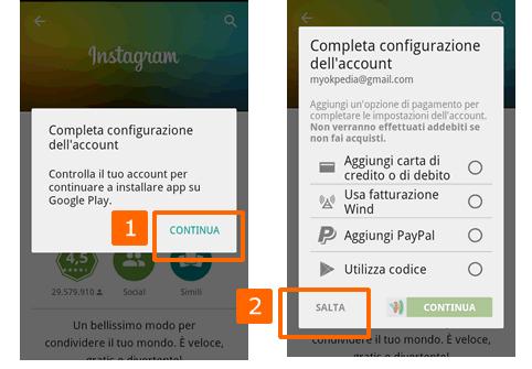 completare la configurazione dell account scegliendo un tipo di pagamento.