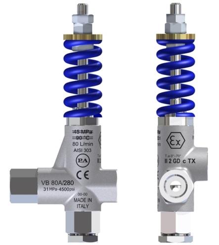 Valvole regolazione con scarico autom.32 MPa-4550 psi VB 80 /150-280 - AISI 316 - AN. OR VITON VALVOLA BYPASS Codice Pr.Nomin. Press.Cons. Raccordi Tipo Massa bar - MPa psi bar - MPa psi 60.0450.