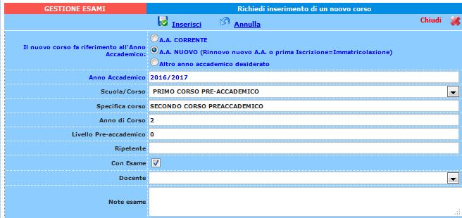 A. NUOVO, il corso sarà già automaticamente indicato, sarà necessario indicare solo l anno di corso o nel caso indicare a quale anno si è ripetente.