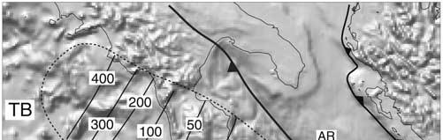 Figura 1- Rapporti tra Arco Calabro Esterno, i bacini di forearc della Calabria ed il bacino di retroarco tirrenico (Argnani and Bonazzi, 2005).