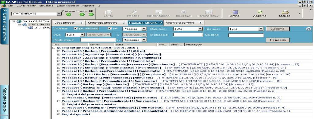 Registri attività Visualizzazione delle statistiche di runtime per gli agenti client per NetWare Se la finestra Runtime non è disponibile con l'agente client per NetWare, sarà necessario passare da