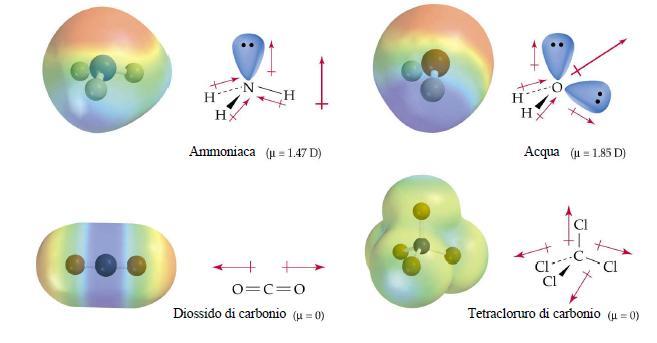 Polarità di molecola Il momento dipolare di una molecola è dato dalla somma