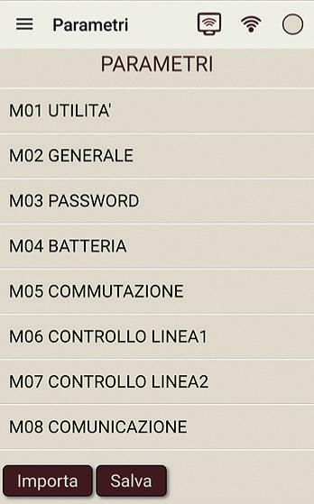 Automatic Control Unit Manuale utente App 3.2.3 Parametri La configurazione parametri del dispositivo può essere gestita a fronte della connessione con il dispositivo stesso.