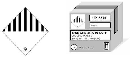 CUVETTE E REATTIVI GANIMEDE DANGEROUS WASTE SPECIAL WASTE (only for EU transport) UN 3316 CLIENTE: (ragione sociale) GRUPPO: (A-B-C-D) CONTENITORE REATTIVI EVITA INSITU CLIENTE: (ragione sociale)