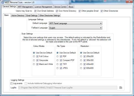 PROGRAMMA DI CONFIGURAZIONE Principale interfaccia utente La UI è divisa in 5 tabs Impostazioni Generali