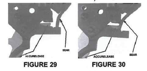 5. La leva Accurelease (fig. 29 e 30) fornisce un ulteriore livello di sicurezza intercettando il dente di scatto se l arma cade o viene urtata accidentalmente con la sicura disinserita. 6.