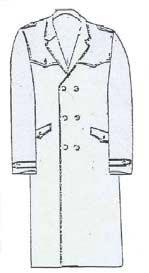 Caratteristiche: cappotto a doppio petto di colore blu notte con doppia fila di 3 bottoni, bavero rivoltato, spalline in doppio tessuto con bottone a occhiello da mm.