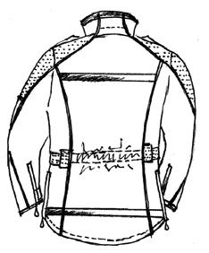 Presenta sulle spalle, sulle maniche, sul collo e in vita inserti tessuto in contrasto rifrangente. Sia la giacca che il cappuccio sono sfoderati.