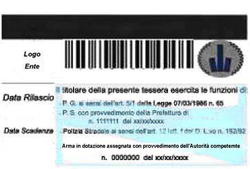 striscia magnetica e del codice a barre che, sono sostituiti dal logo della Regione Emilia-Romagna e dalla dicitura Polizia Municipale seguita dal nome della struttura (come riportato nel fronte).