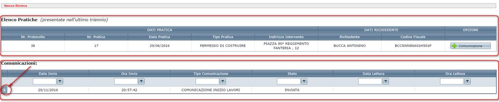 La sezione Comunicazioni restituisce, come anticipato, l elenco di tutte le comunicazioni