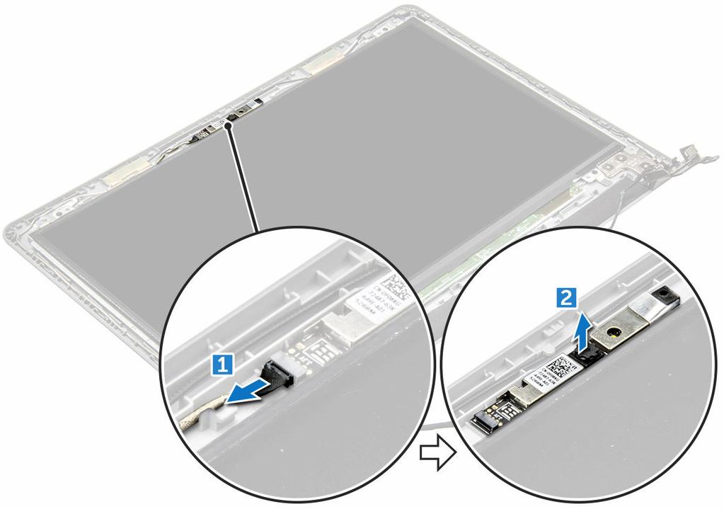 Fotocamera Rimozione della cornice dello schermo 1 Seguire le procedure descritte in Prima di effettuare interventi sui componenti interni del computer.