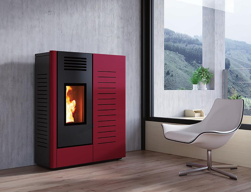 Grigio metallizzato Metallic grey Bordeaux lucido Glossy burgundy Crema Cream sottili, a pellet ad aria calda ventilata, canalizzata slim, pellet with a system of forced