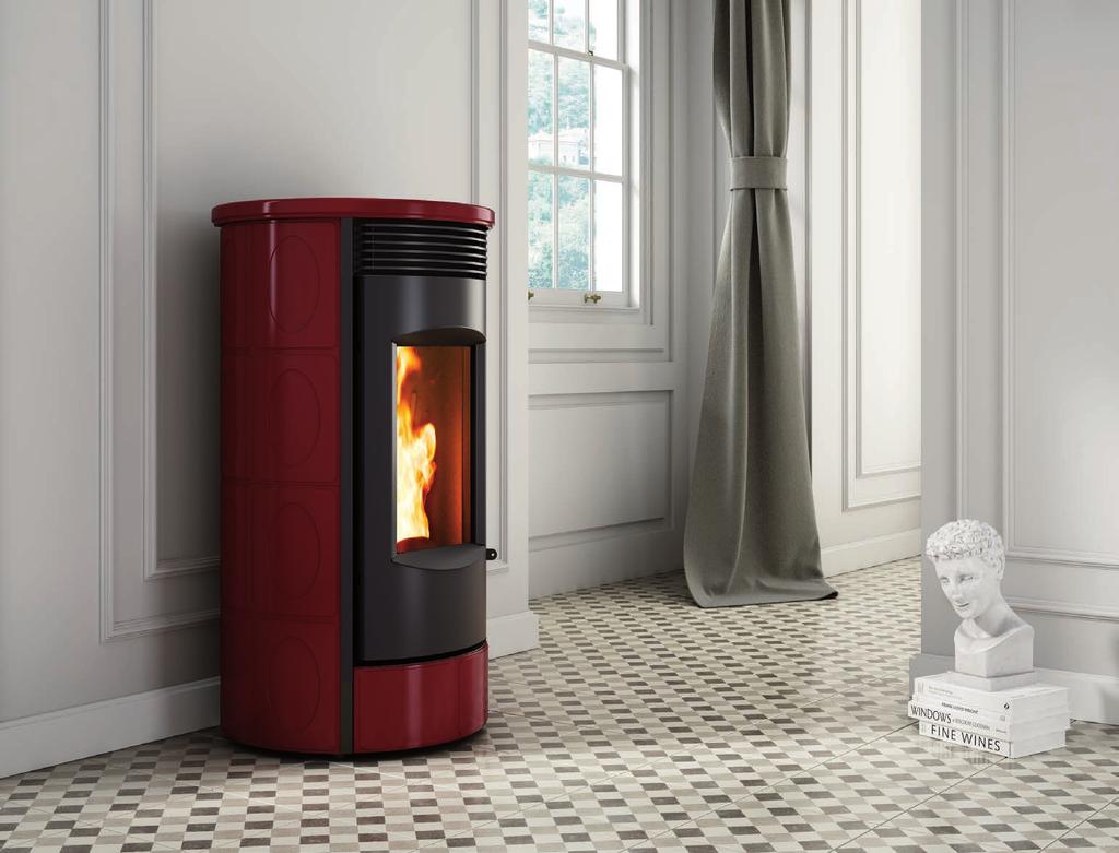 Bianco lucido Bordeaux lucido Glossy white Glossy burgundy Crema Cream a pellet ad aria calda ventilata pellet with a system of forced convection a pellet ad aria calda ventilata, canalizzata pellet