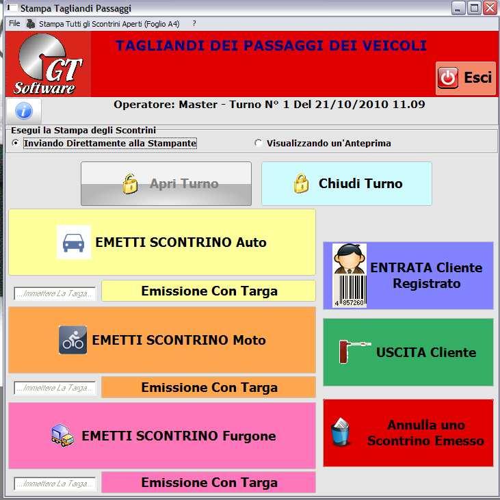 Scontrini IL SOFTWARE per la gestione dei passaggi Programma da installare nei singoli garage che permette l emissione di biglietti da consegnare ai clienti con data e ora di entrata.