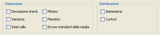 Misure di variabilità Spss: Variabilità con Frequenze... Dopo aver scelto le variabili, click-are su Statistiche.