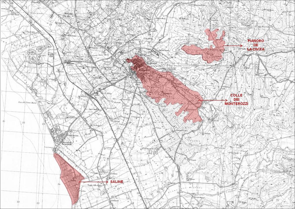 TAV. XXI Area di Tarquinia, localizzazione del pianoro de La Civita, del colle