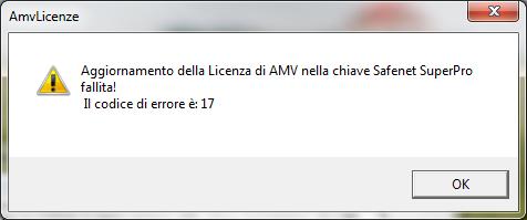 Indica che la procedura di aggiornamento della chiave è fallita. Cause: Si è indicata un archivio di tipo errato come sorgente dei dati per fare l aggiornamento.