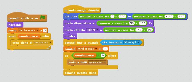 Useremo la clonazione per creare più banane, posizionandole in posizioni a caso sullo schermo.