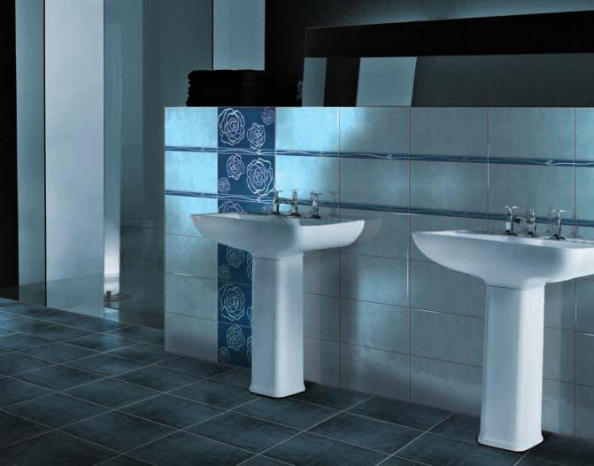 G LAMOUR Ambiente realizzato con - Setting realized with GA - Glamour Azzurro - fondo 20x37,5 FOROA - Roseto Azzurro - formella 20x37,5