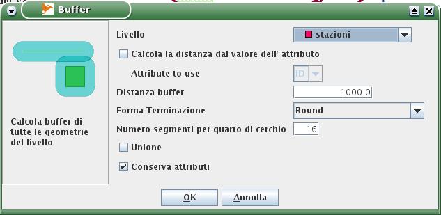 46 buffer layer per il quale si vuole calcolare il buffer E' possibile definire una larghezza fissa oppure in funzione di un