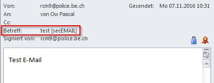 1.3 Contrassegno dei messaggi Per tutti i messaggi inviati tramite secemail, l'oggetto del destinatario sarà contrassegnato con la dicitura [secemail]: Ciò fa sì che anche le risposte vengano sempre