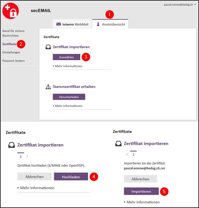 Se l utente in un secondo momento dovesse voler utilizzare una chiave PGP personale o passare da Webmail a S/MIME, deve definirne corrispondentemente le impostazioni dal portale web (https://secemail.