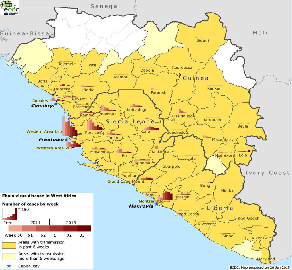 Epidemia di Ebola in Africa occidentale: Mappa