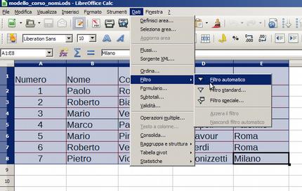 7. Gestione dati su foglio di lavoro 7.1. Filtro automatico I filtri consentono di operare solo su determinate righe (record) filtrate di un'area dati.