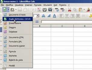 elettronico si clicca sul bottone "Foglio elettronico Calc Oppure dalla