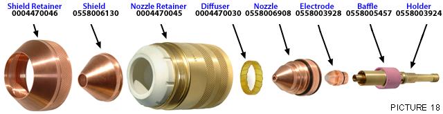 Fermo di protezione Protezione Fermo di ugello Diffusore Ugello Elettrodo Deflettore Supporto Produzione Selezione gas 3 Materiale Alluminio Ampere 35 avvio N2 N2 protezione-1 N2 protezione-2 Nessuno