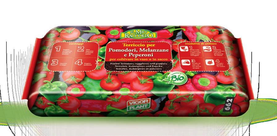 IL MIO RACCOLTO TERRICCIO PER Pomodori-Melanzane-Peperoni Substrato biologico specifico per la coltivazione in vaso o direttamente nel sacco di pomodori sia a crescita determinata che indeterminata,