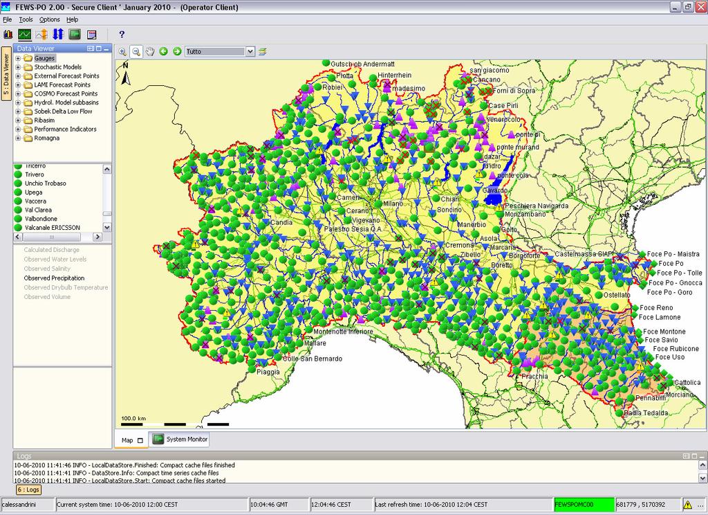 Rete osservativa Giornalmente il sistema acquisisce una serie di dati dalla rete osservativa Rete di monitoraggio