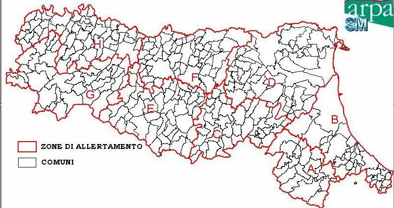 ZONE DI ALLERTAMENTO della Regione Emilia Romagna H: Pianura di Parma e Piacenza F: Pianura di Modena e Reggio Emilia D: Pianura di Bologna e Ferrara G: Bacini montani