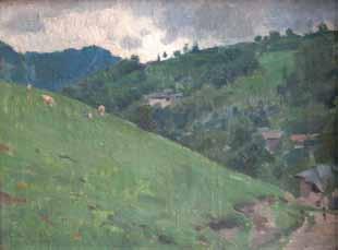 XIX cm21x40x30 4-492 0 586 Coppia di vasi in porcellana dipinta di manifattura orientale. Alt. cm26 3-39 587 Umberto Coromaldi (Roma, 1870-1948), Attr. Paesaggio montano.