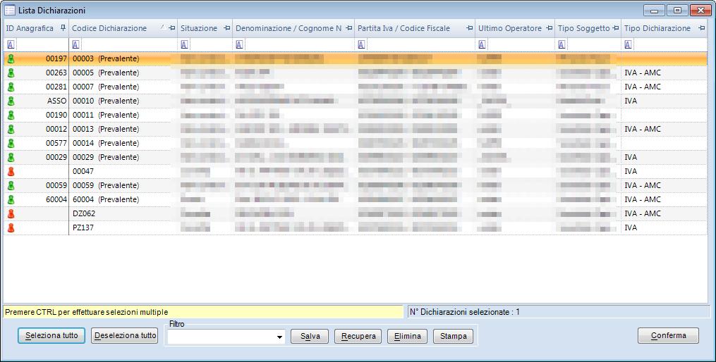 Selezionare, anche tramite il filtro, le dichiarazioni per le quali generare il file telematico e proseguire.