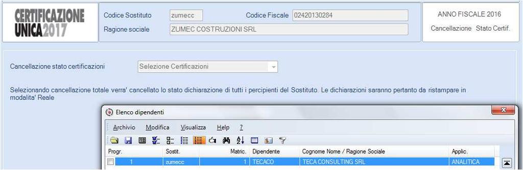 Dopo il ripristino accedendo alla funzione sarà possibile verificare che lo stato