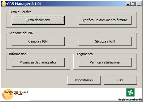 CRS MANAGER - SW DI GESTIONE OFF-LINE Windows Firma, firma parallela, firma file multipli Verifica Firma Cambio