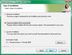 Se invece si desidera installare i componenti di Panda Antivirus + Firewall 2008 utilizzati più comunemente, scegliere l opzione Installazione tipica e fare clic su Avanti per continuare.