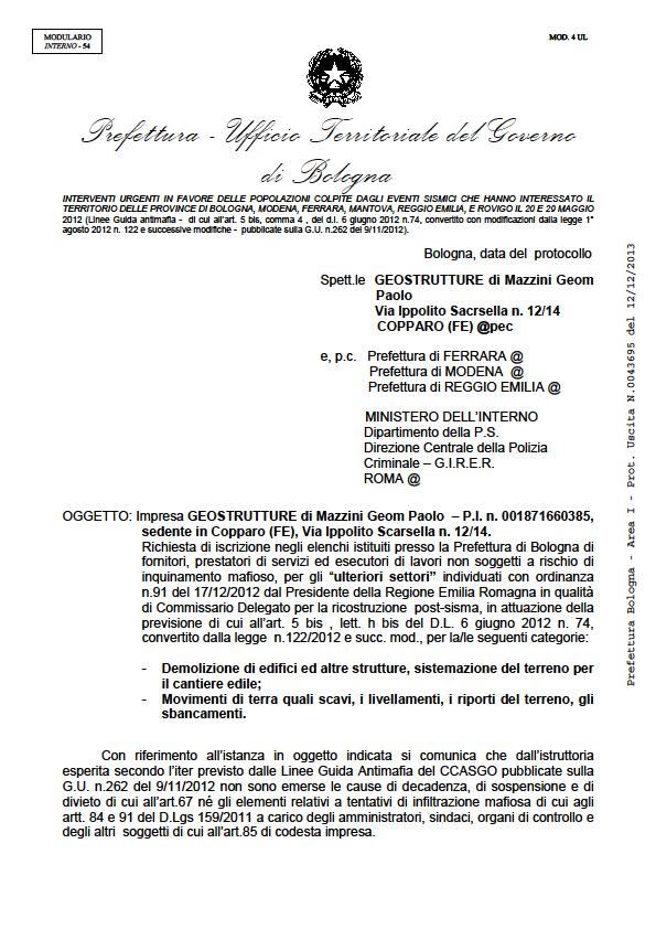 GeSTRUTTURE n.b. La White list è aggirnata al 28/10/2015 cn richiesta di rinnv per l ann 2016 GEOSTRUTTURE di Mazzini Gem. Pal C.F. MZZPLA81R17G916S P.