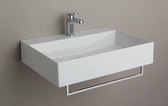 lavabo sospeso SQUARED cm 75x45 bianco lucido EQA 75, con portasciugami