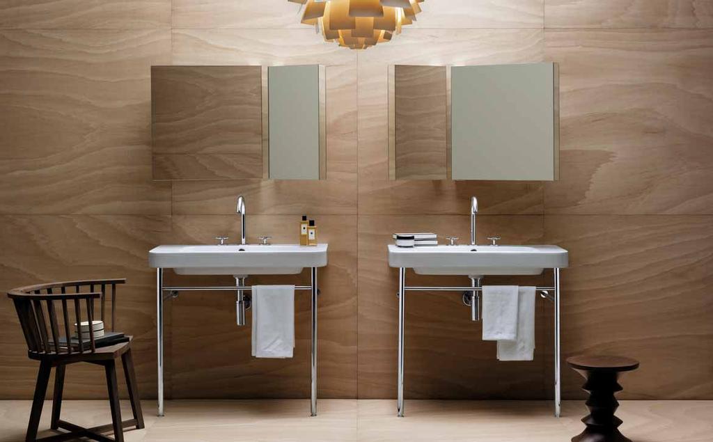 lavabo 90 TUL 290 su struttura in ottone cromato TUST 90. rubinetteria 3 fori LINEA. specchio MIRROR BOOK.