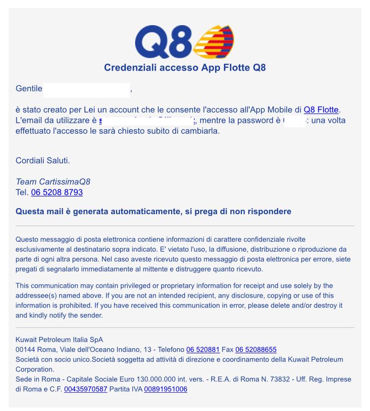 accedere all area riservata dell App. Inserisci le credenziali riportate nell email.