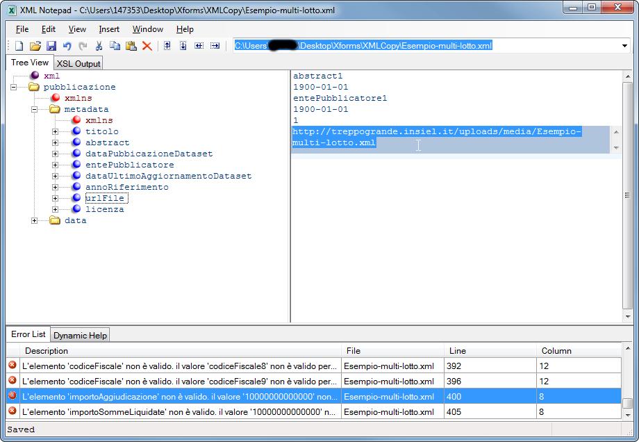 del file; si consiglia di utilizzare nomi contenenti la data e l ora di creazione del file, ad esempio dataset-2130612-1655.xml); 6.