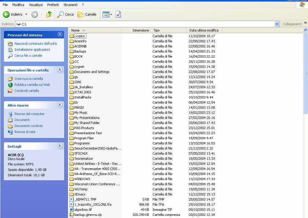 Files: localizzazione Esempio: C:\Programmi\Microsoft Office\Office10\winword.